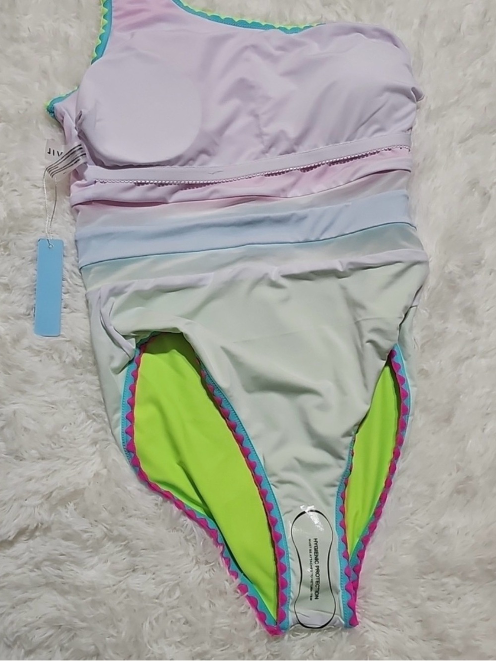 One-Shoulder Colorblock Women’s One-Piece Swimsuit - Hot Pink & Lime - Picture 5 of 5